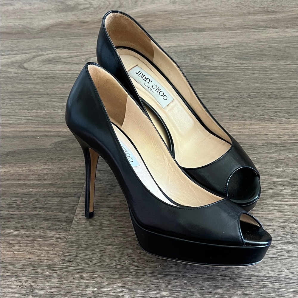 Jimmy Choo Classic Black Peep Toe Heels